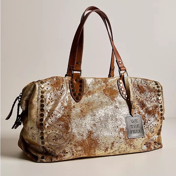 We The Free Pyrite Augustine Gold and Brown Tote Bag Free People NWT - Picture 1 of 17